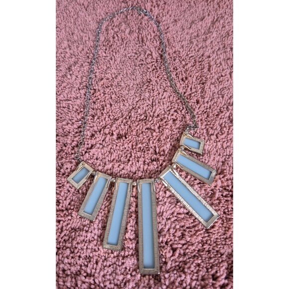 Bib Statement Necklace Retangler Blue Pendant 22" - Picture 2 of 7